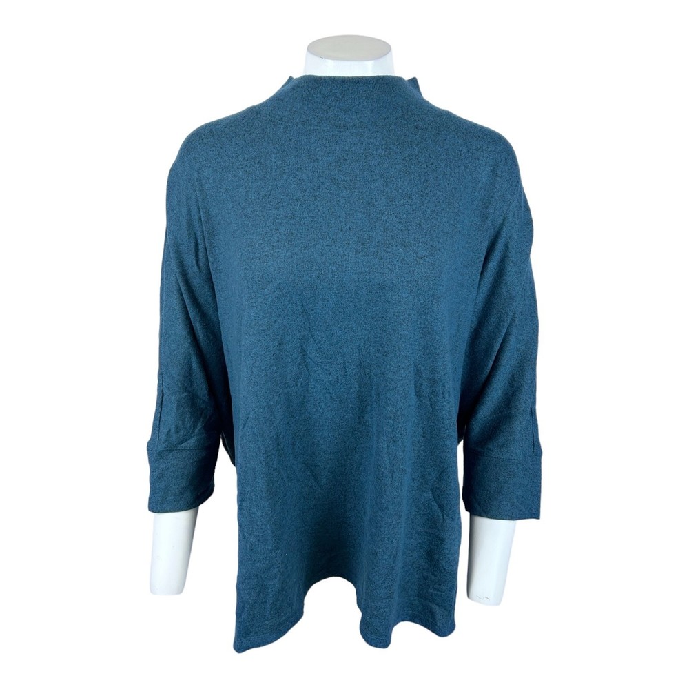 Denim & Co. Women's Comfort Zone Plush Knit Mock Neck Poncho Blue X-Large Size